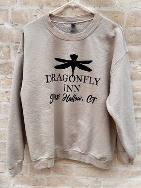 Dragonfly Inn Gilmore Girls size L Graphic Sweatshirt Beige with Black Print
